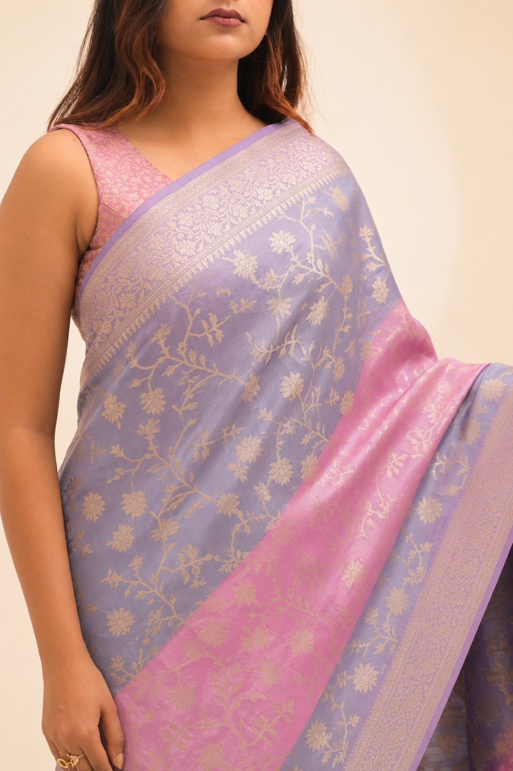 Rangkart Chiniya Silk Saree with Floral Jaal & Ornate Paisley pallu